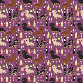 SMALL - dachshund wine fabric wine and booze champagne bubbly fabric - amethyst
