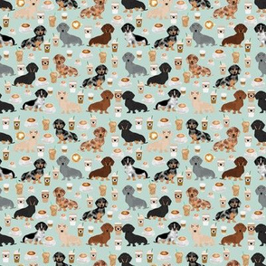 SMALL - dachshund coffee fabric, coffees and lattes fabric - light 