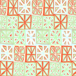 MINIMALIST CHEATER QUILT PASTEL BLUE LIME CEMENT CREAM ORANGE WHITE-HALF BRICK