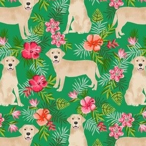 yellow labrador hawaiian fabric - hawaiian floral fabric, dog fabric, labrador fabric, yellow lab fabric -  green