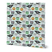 halloween donut medley - cute halloween - aqua stripes - monsters pumpkin frankenstein black cat Dracula C19BS 