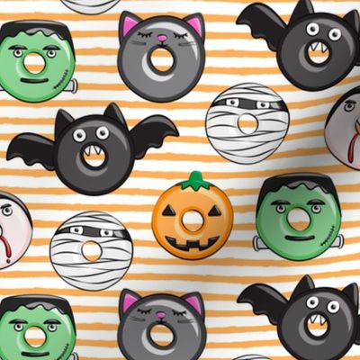 halloween donut medley - cute halloween - orange stripes - monsters pumpkin frankenstein black cat Dracula C19BS 