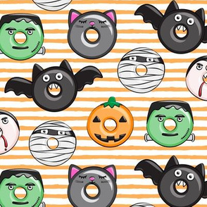 halloween donut medley - cute halloween - orange stripes - monsters pumpkin frankenstein black cat Dracula C19BS 