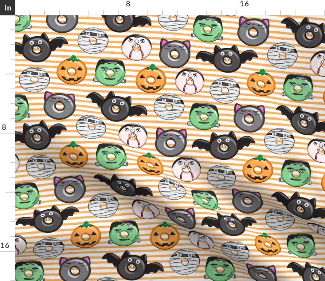 halloween donut medley - cute halloween - orange stripes - monsters pumpkin frankenstein black cat Dracula C19BS 