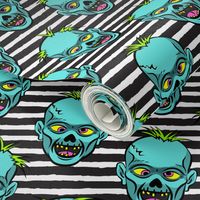 (small scale) zombies - teal on black stripes - halloween  C19BS