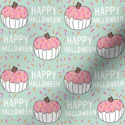 Donut pumpkin fabric - sprinkles pumpkin, cute pumpkin fabric, cute pumpkin fabric, - mint