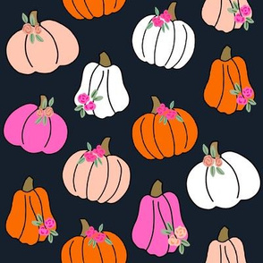 Pumpkin floral fabric - girls Halloween, pumpkin flowers, floral halloween, fall, autumn, cute pumpkin fabric - white
