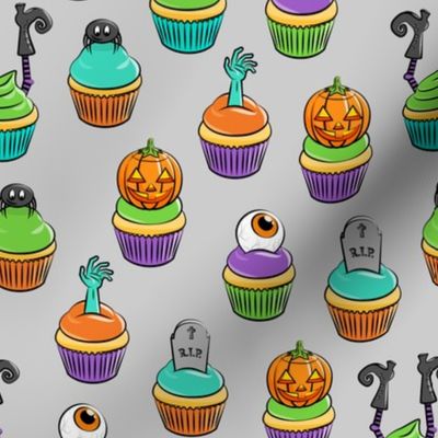 Halloween Cupcakes - fun halloween treats - witch, eyeball, zombie, spider - grey - LAD19