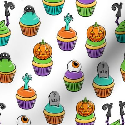 Halloween Cupcakes - fun halloween treats - witch, eyeball, zombie, spider - white - LAD19