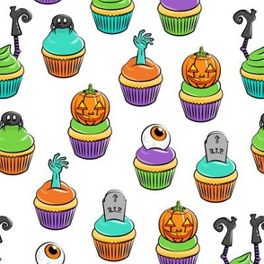 Halloween Cupcakes - fun halloween treats - witch, eyeball, zombie, spider - white - LAD19