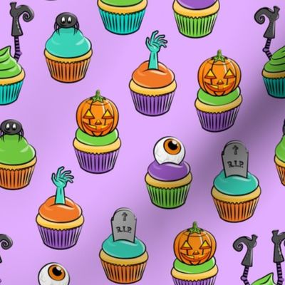 Halloween Cupcakes - fun halloween treats - witch, eyeball, zombie, spider - purple - LAD19