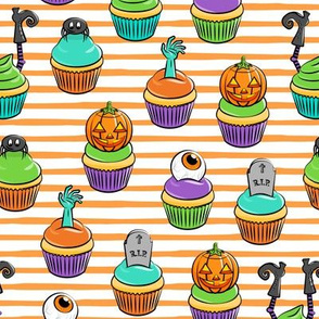 Halloween Cupcakes - fun halloween treats - witch, eyeball, zombie, spider - orange stripes - LAD19