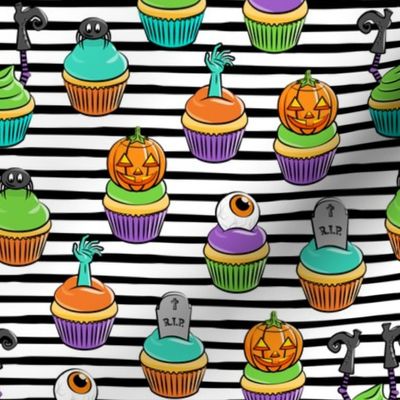 Halloween Cupcakes - fun halloween treats - witch, eyeball, zombie, spider - black stripes - LAD19