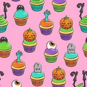 Halloween Cupcakes - fun halloween treats - witch, eyeball, zombie, spider - pink - LAD19