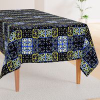 MINIMALIST CHEATER QUILT MUSTARD WHITE BLUE BLACK-MIRROR