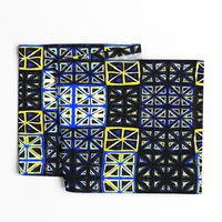 MINIMALIST CHEATER QUILT MUSTARD WHITE BLUE BLACK-MIRROR