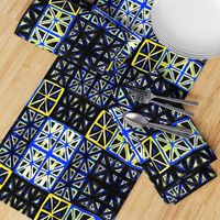 MINIMALIST CHEATER QUILT MUSTARD WHITE BLUE BLACK-MIRROR