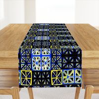 MINIMALIST CHEATER QUILT MUSTARD WHITE BLUE BLACK-MIRROR