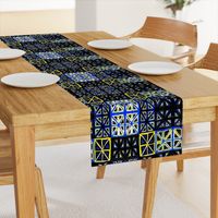 MINIMALIST CHEATER QUILT MUSTARD WHITE BLUE BLACK-MIRROR