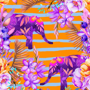 Colorful Elephant And Flower Pattern