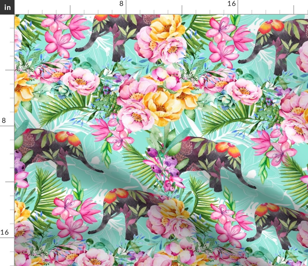 Colorful Elephant And Flower Pattern