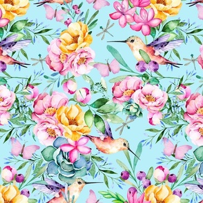 Tropical Hummingbird And Flower Pattern