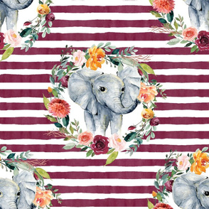 paprika floral elephant with maroon stripes