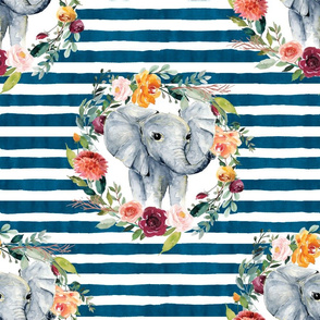 paprika floral elephant with blue stripes