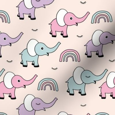 Little elephant rainbow good night sleep tight kawaii soft baby nursery illustration girls summer