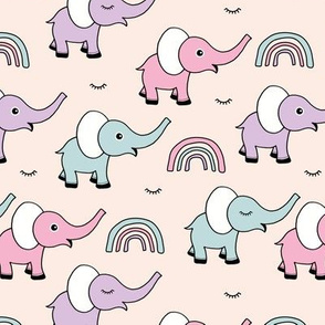 Little elephant rainbow good night sleep tight kawaii soft baby nursery illustration girls summer