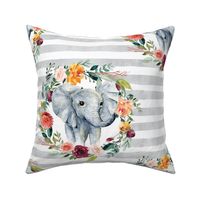 paprika floral elephant wreath on gray stripes