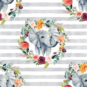 paprika floral elephant wreath on gray stripes