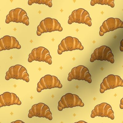 Happy Sleepy Kawaii Croissants on Yellow