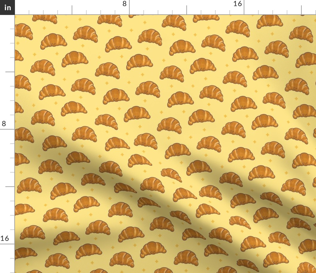 Happy Sleepy Kawaii Croissants on Yellow