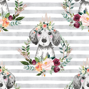 paprika floral dog on gray stripes