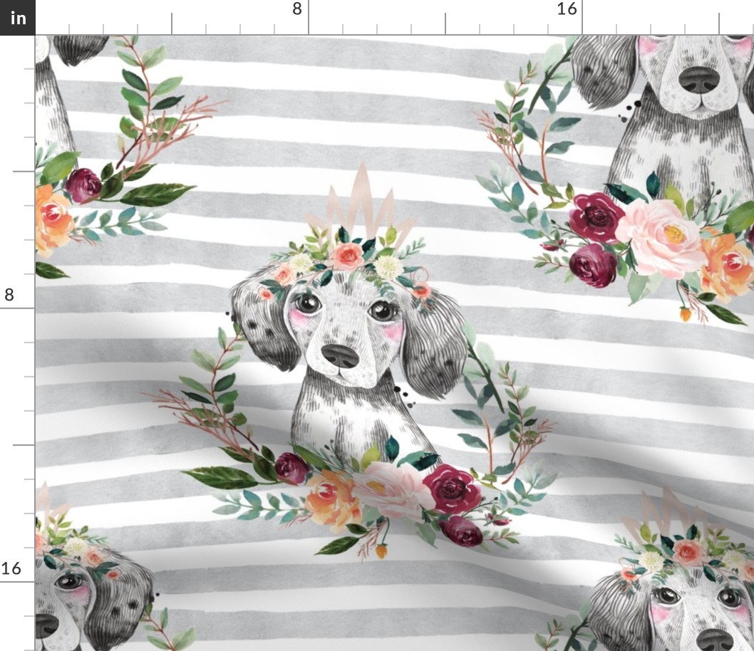 paprika floral dog on gray stripes