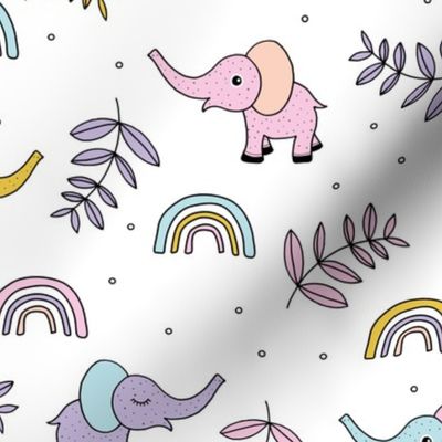 Little elephant rainbow jungle garden botanical leaves and flowers kawaii lilac pink yellow girls JUMBO