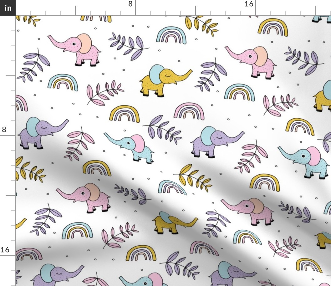 Little elephant rainbow jungle garden botanical leaves and flowers kawaii lilac pink yellow girls JUMBO