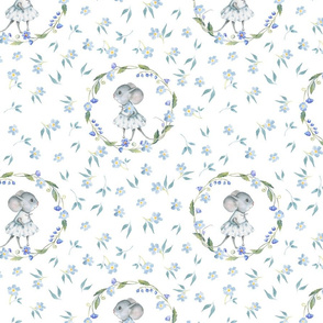 12" Cute baby mouse girl and flowers, mouse fabric, baby fabric,nursery fabric and mouse nursery on flower meadow
