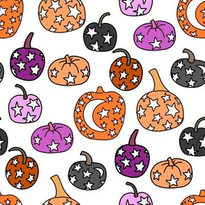 mystical pumpkin fabric, scary fabric, halloween fabric, fall fabric, stars, star fabric, pumpkins, magic pumpkins, magic - white purple