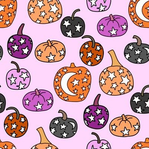 mystical pumpkin fabric, scary fabric, halloween fabric, fall fabric, stars, star fabric, pumpkins, magic pumpkins, magic - light purple