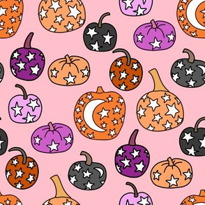mystical pumpkin fabric, scary fabric, halloween fabric, fall fabric, stars, star fabric, pumpkins, magic pumpkins, magic - purple