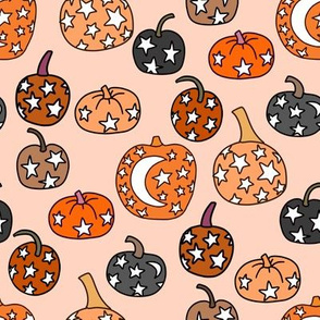 mystical pumpkin fabric, scary fabric, halloween fabric, fall fabric, stars, star fabric, pumpkins, magic pumpkins, magic - peach