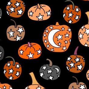 mystical pumpkin fabric, scary fabric, halloween fabric, fall fabric, stars, star fabric, pumpkins, magic pumpkins, magic - black