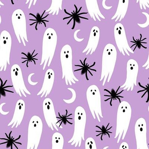 ghosts and spiders fabric - halloween fabric, spider fabric, ghost fabric, scary fabric, creepy fabric - purple