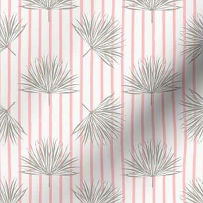 Palm Leaves On Pink Stripes