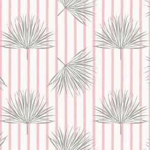 Palm Leaves On Pink Stripes