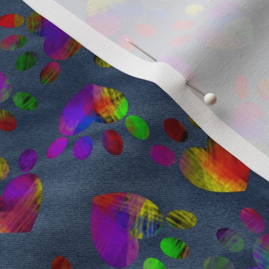paw print hearts scattered multicolor on Fabric | Spoonflower