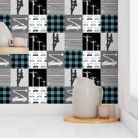 lineman patchwork - buffalo plaid slate blue - C19BS