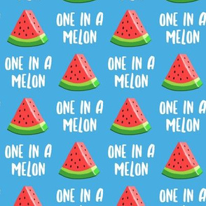 one in a melon - red on blue - watermelon summer fruit - LAD19